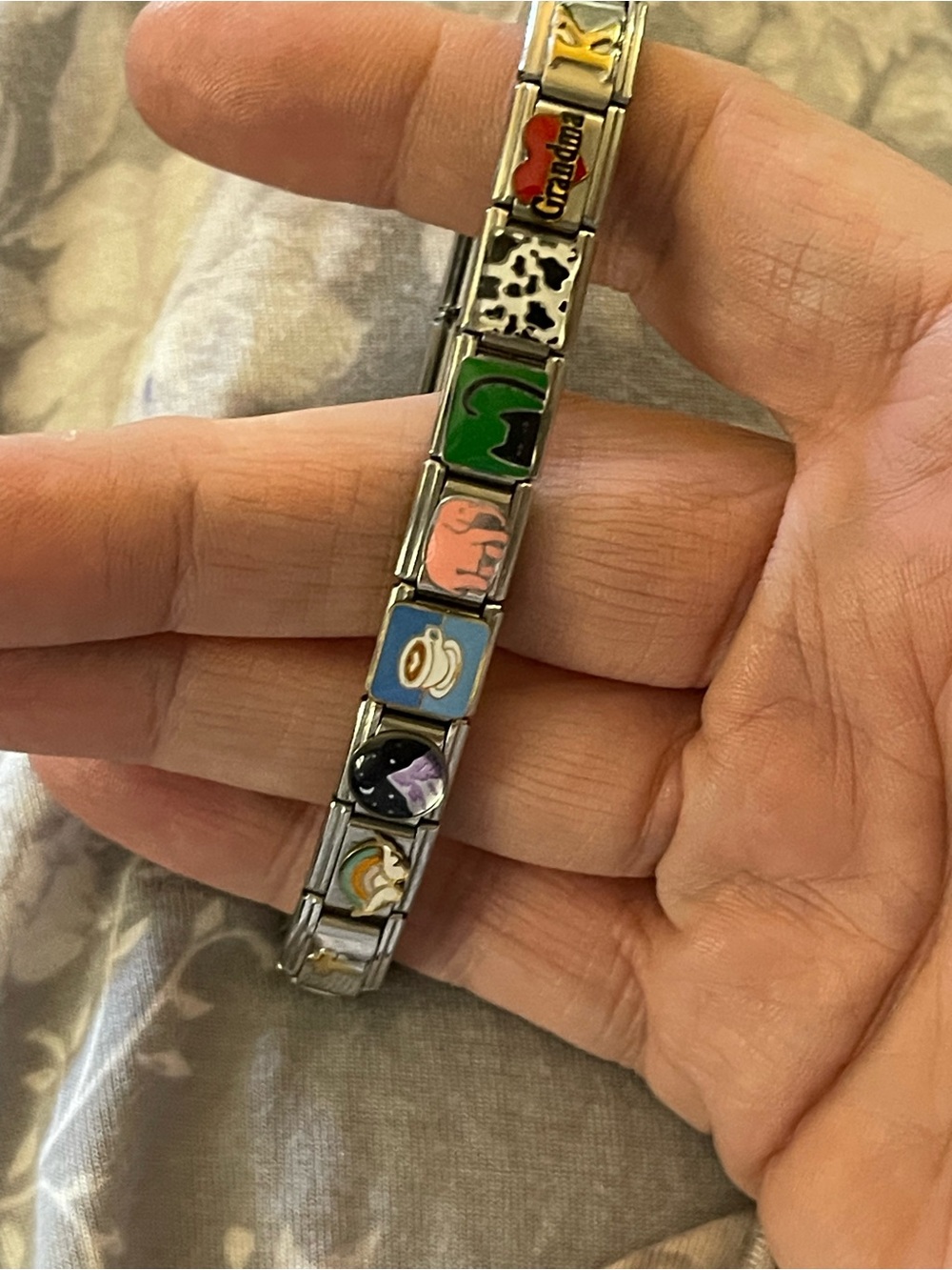 Multi-Color Enamel Italian Charm Link Bracelet - Silver Tone